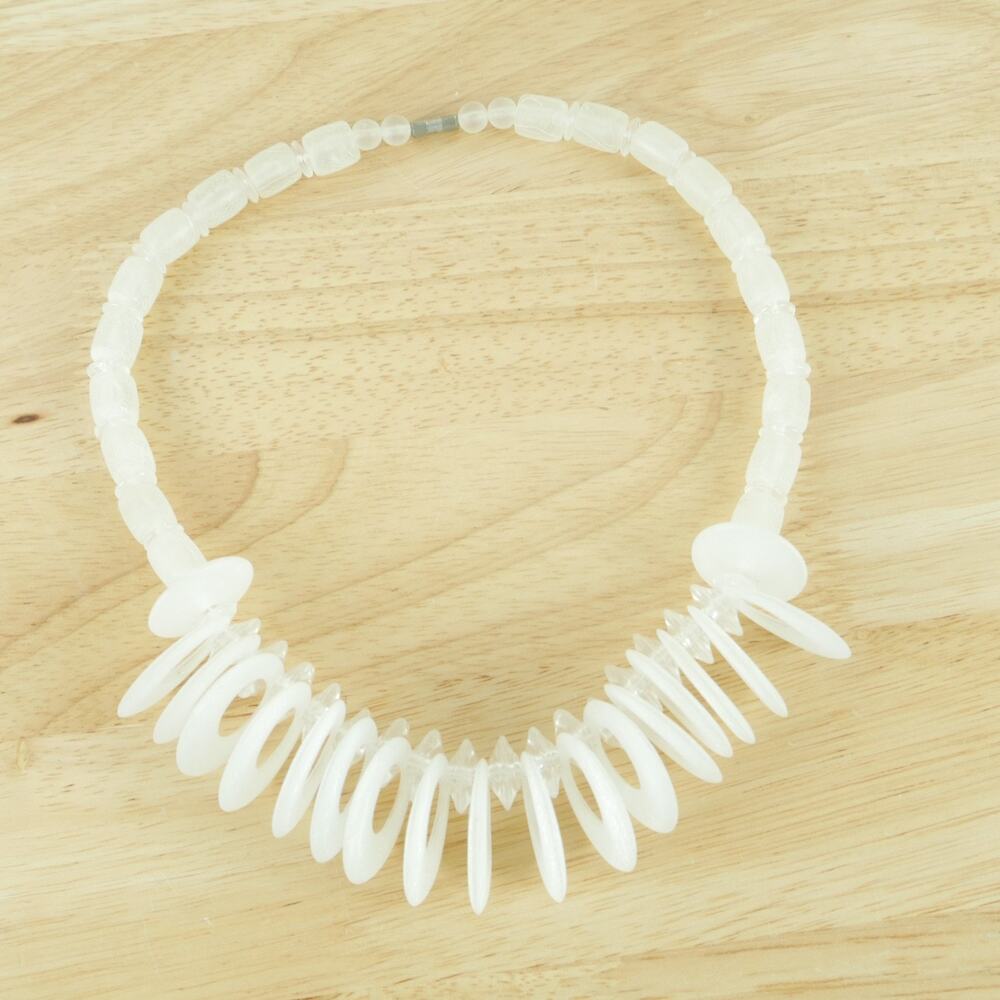 Vintage Frosted Lucite Statement Necklace Beaded Choker Retro 20" Mod Chunky